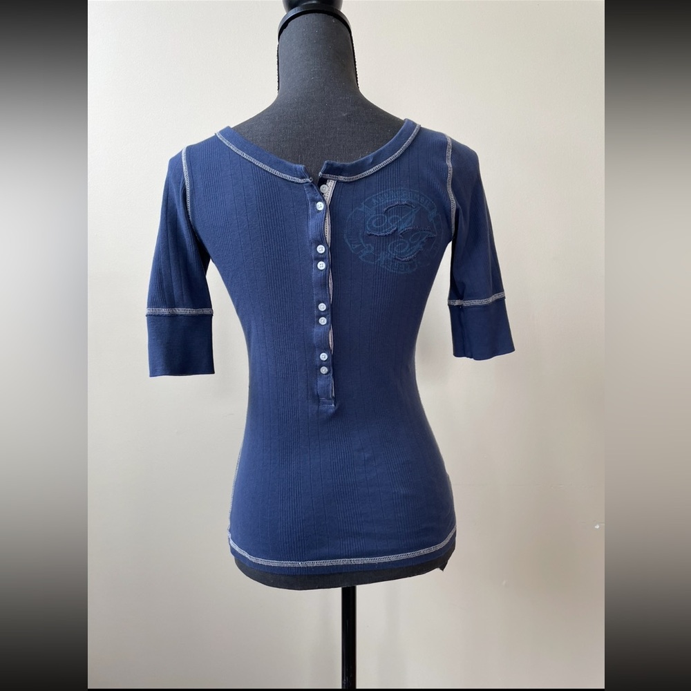 2000’S Y2K ERA VINTAGE ABERCROMBIE & FITCH - Blue Fitted 3/4 Sleeve Shirt - M - Picture 2 of 9
